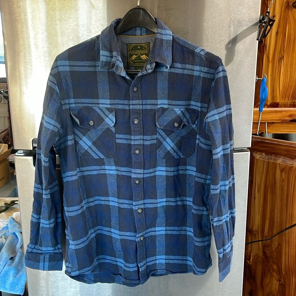 Anchorage Expedition Shacket Flip Cuffs Mens‎ Sz M Flannel Shirt Bluestone,